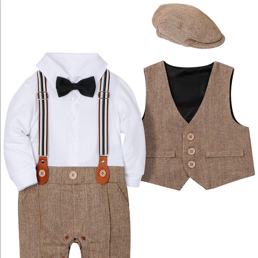 Baby Boy’s Brown Tuxedo w/ Bow Tie 🧡